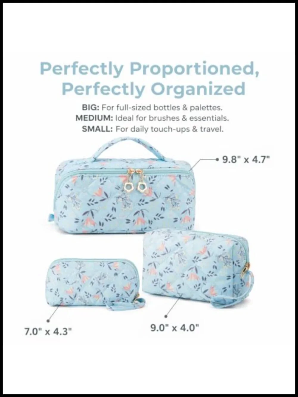 Quilted Puffer Cosmetic Bag, Waterproof Padded Makeup Organizer, Travel